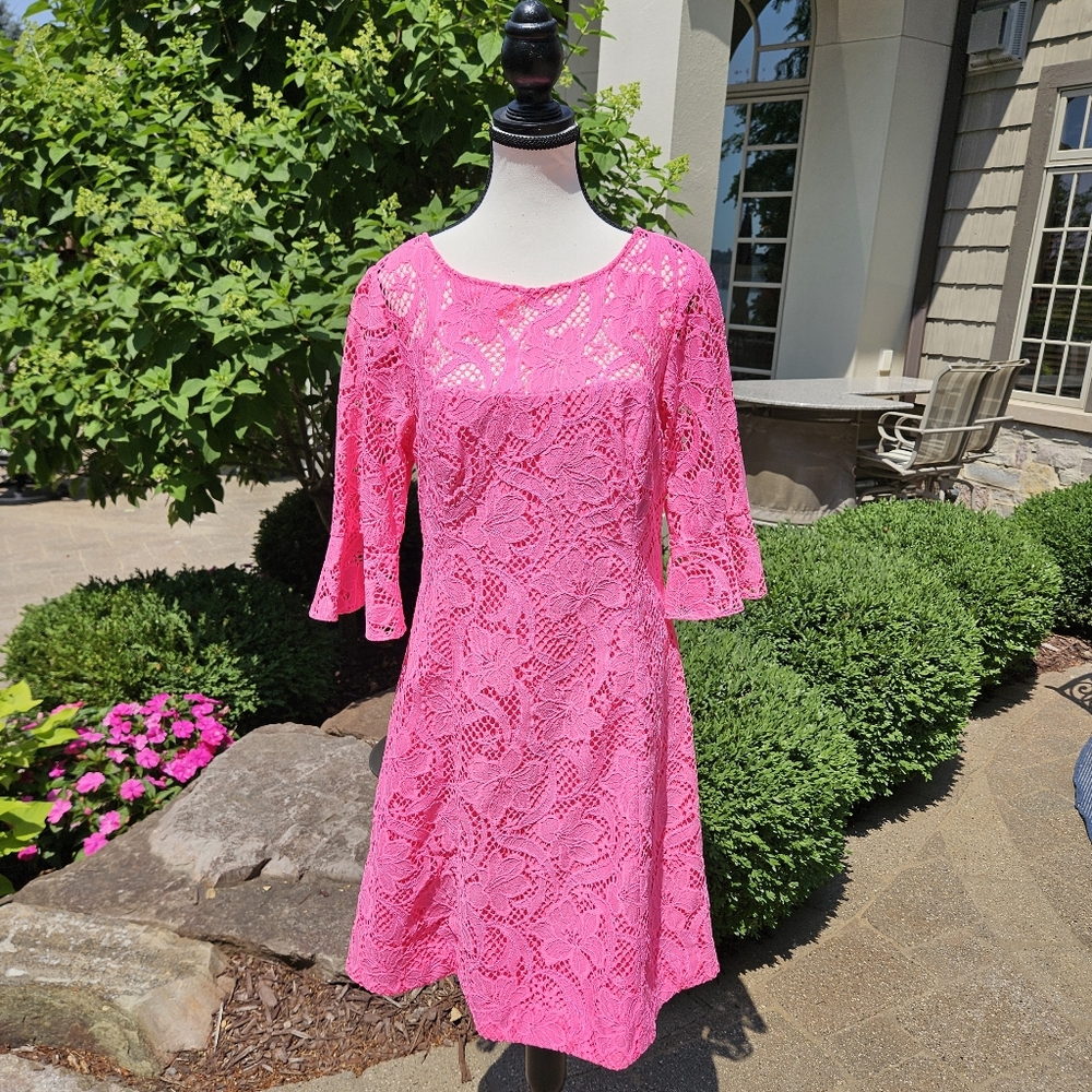 🌴🩷🌴Lilly Pulitzer Vibrant Pink Lace Dress🌴 Size 10